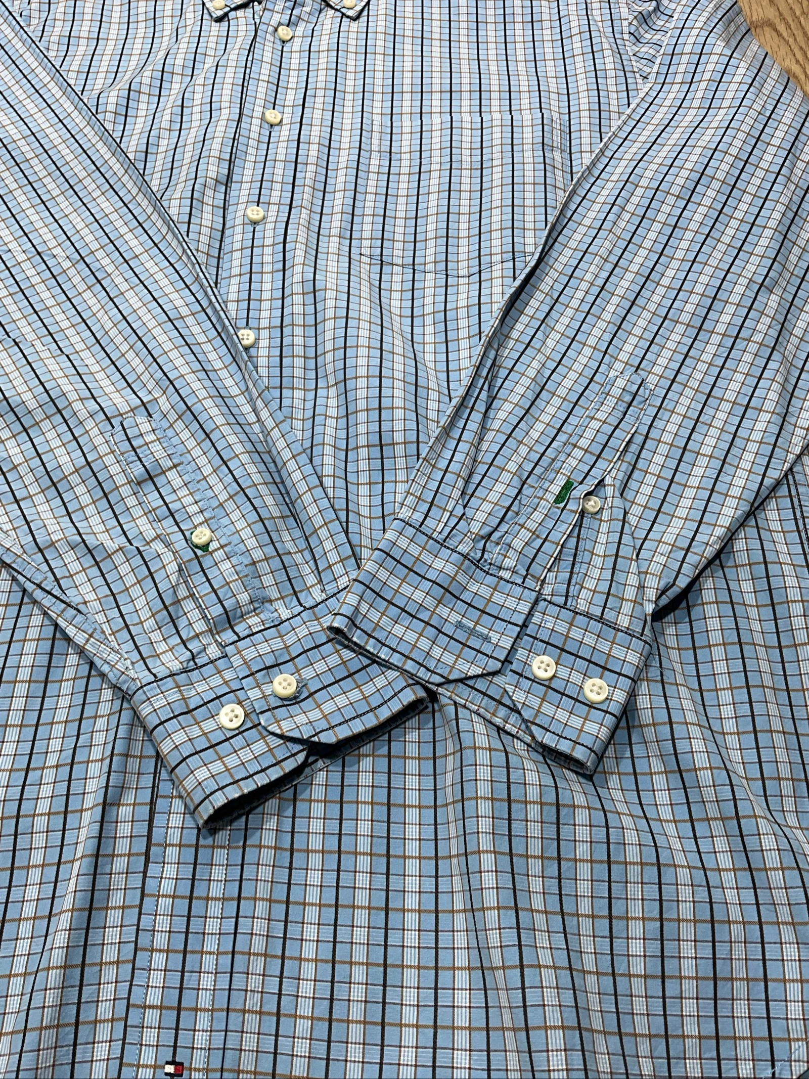 Tommy Hilfiger Long Sleeve Shirt L 100% Cotton Preppy Gingham Blue – photo 2